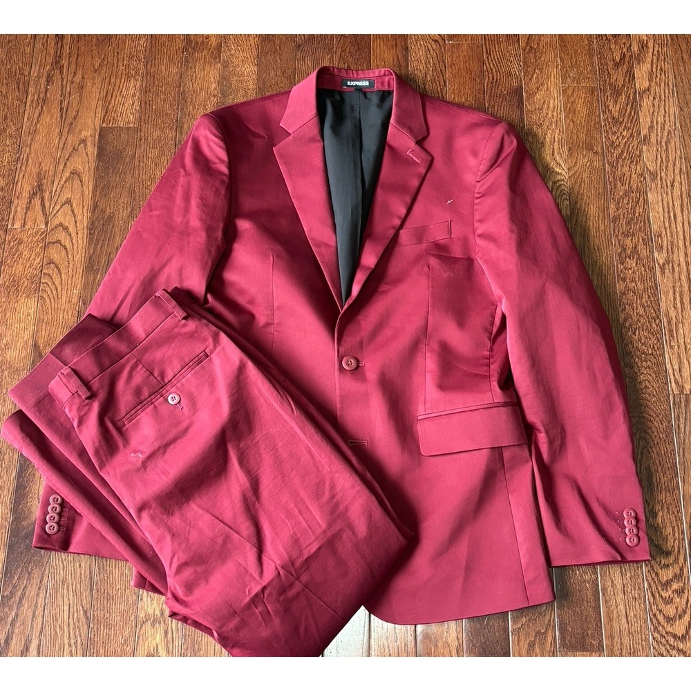Express Burgundy Modern Tech Suit Extra Slim 38R 32x29